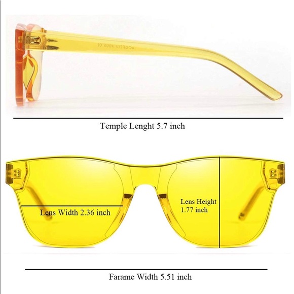 Rimless Wayfarer Sunglasses Retro Yellow Classic - Picture 6 of 6